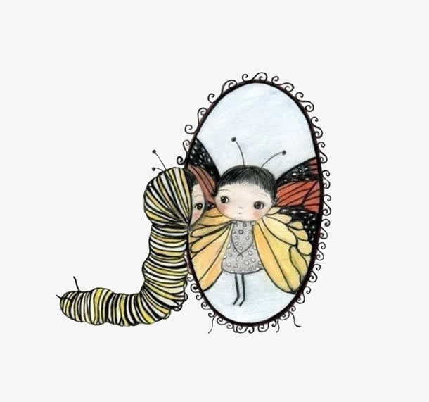 蚕宝宝卡通蝴蝶免抠