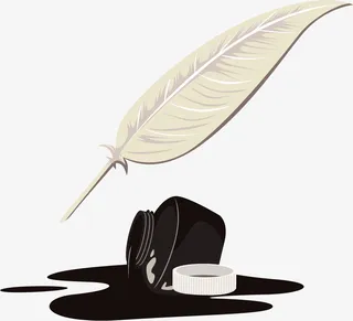 打翻墨水矢量羽毛笔免抠