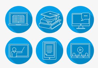 网络学校扁平化蓝色图标icon免抠