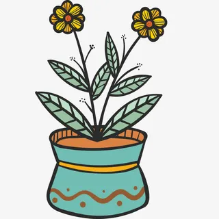 手绘花盆花朵免抠