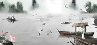 中国风水墨画仙鹤背景素材高清