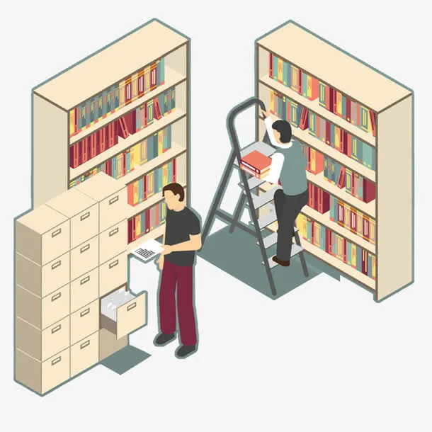 卡通图书馆整理书架的店员免抠
