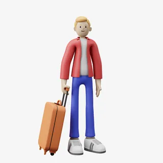 C4D人物红衬衫 行李箱 出差免抠