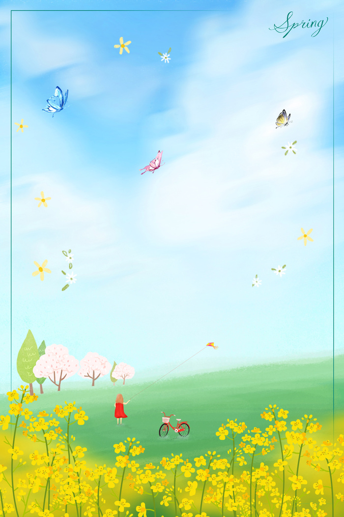 蓝色春游放风筝背景高清