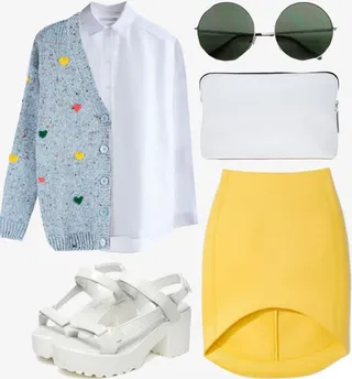 明黄色A字包臀裙免抠