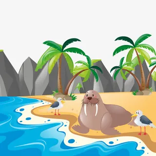 矢量岛上的海狮免抠