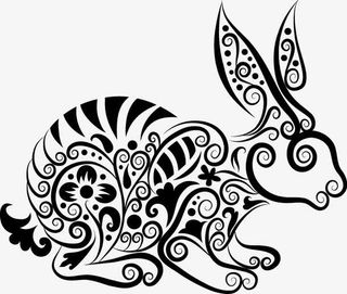 剪纸印花兔子免抠