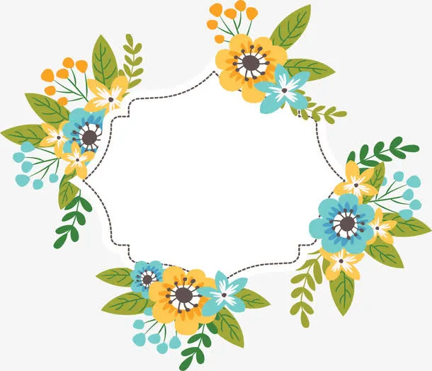 黄绿色春天花藤边框免抠