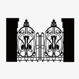 矢量黑色铁艺大门欧式免抠