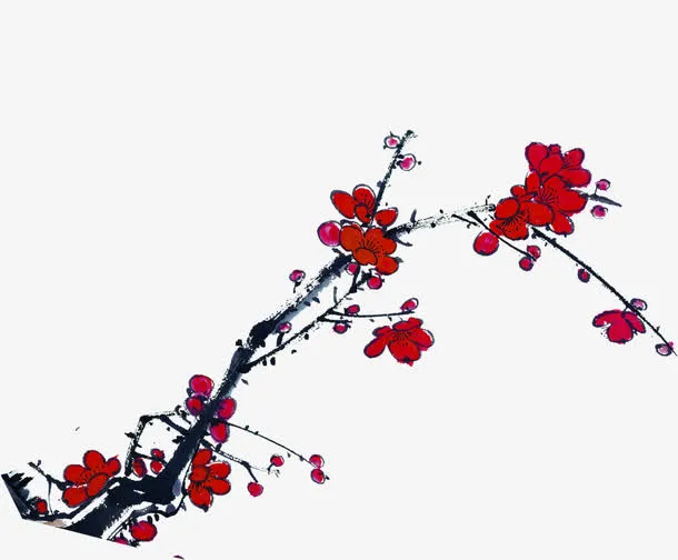 手绘水墨梅花树枝免抠