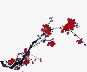 手绘水墨梅花树枝免抠