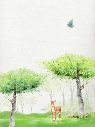 绿色小清新插画春天踏青清明背景素材高清