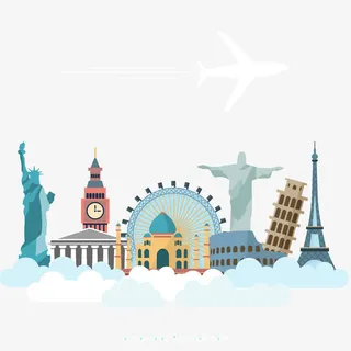 飞机假日旅游与世界古迹免抠