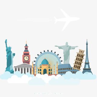 飞机假日旅游与世界古迹免抠