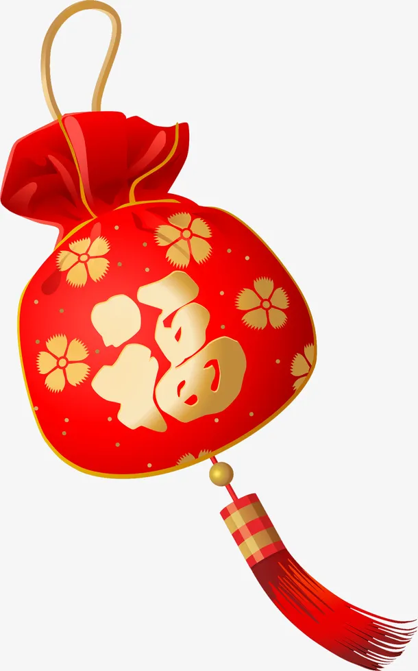 卡通手绘红色福袋免抠