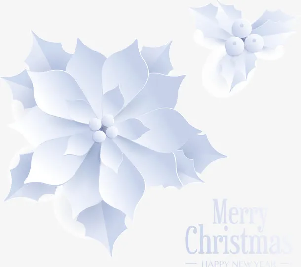 白色3D立体剪纸花朵免抠免抠