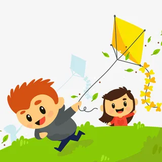 彩色扁平化春天放风筝元素免抠