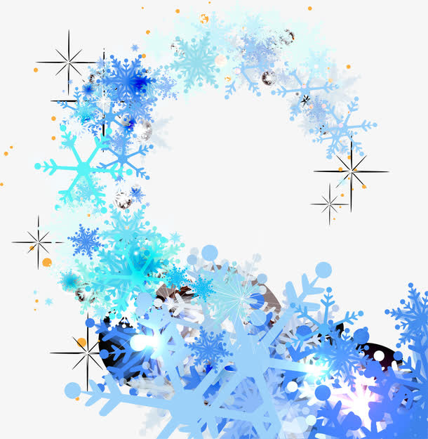 蓝色雪花漂浮免抠