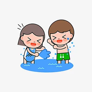 戏水的小孩免抠