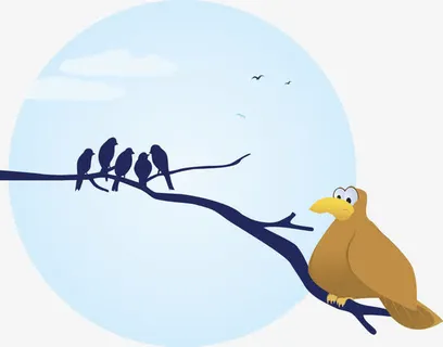 卡通可爱圆月树枝小鸟免抠