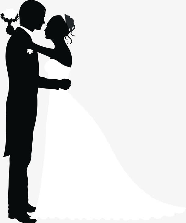 黑色浪漫新人婚纱免抠