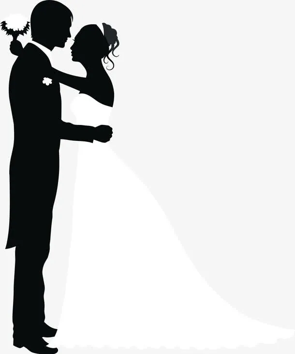 黑色浪漫新人婚纱免抠