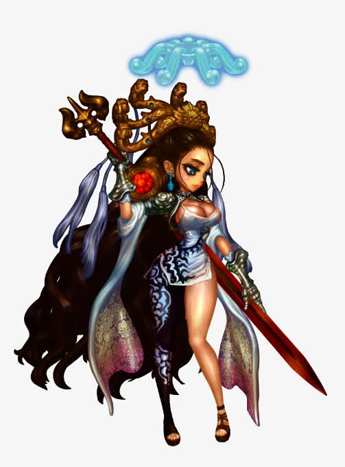 蓝色光效花纹性感美女免抠