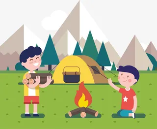 绿色郊游草地夏令营免抠