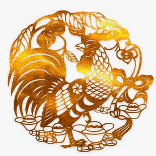 金色剪纸金鸡免抠