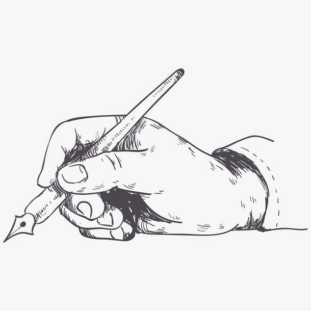 手拿钢笔素描图案免抠