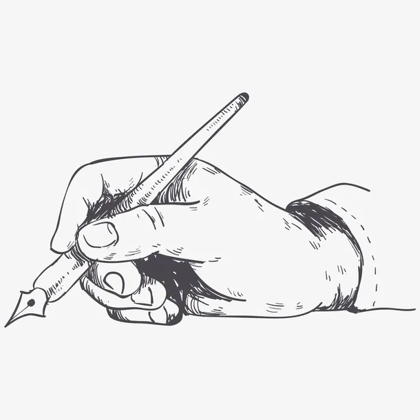 手拿钢笔素描图案免抠