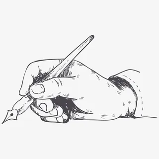 手拿钢笔素描图案免抠