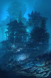 蓝色幽森的森林城堡建筑光效免抠 蓝色幽森的森林城堡建筑光效免抠