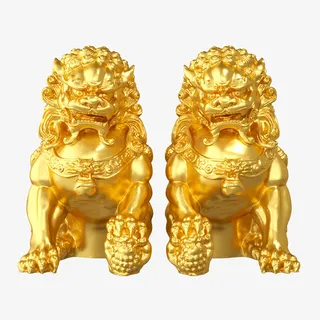 国潮元素,石狮子,招财,福气,节日元素免抠