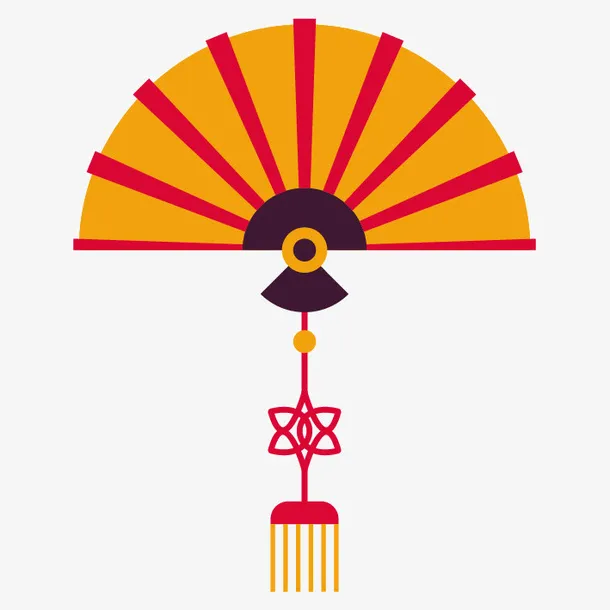 中国风古代黄色扇子免抠