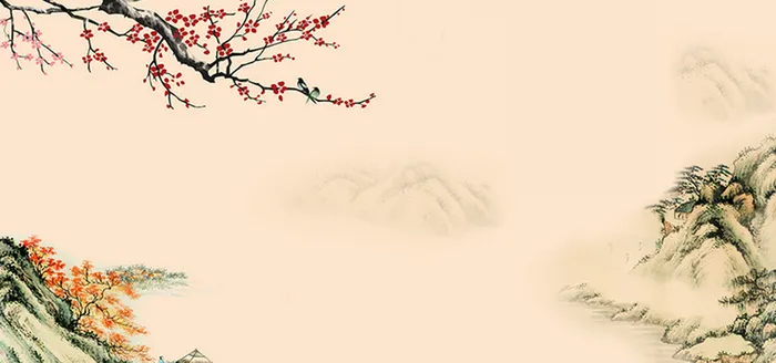 水墨山水梅花家居电视背景墙高清