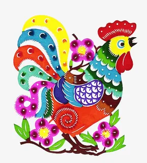 手绘彩色大公鸡免抠