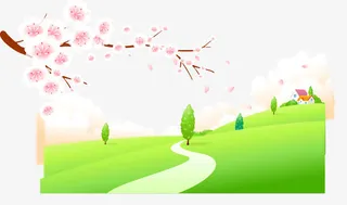 矢量春天草地与小路背景素材
