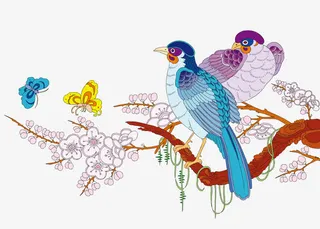 梅花树上的喜鹊矢量素材免抠