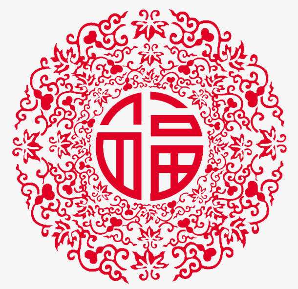 红色春节福字花纹素材免抠