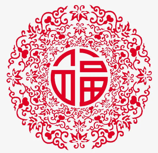 红色春节福字花纹素材免抠