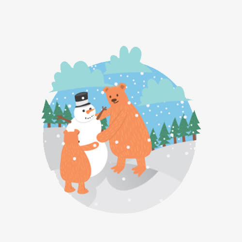扁平化圣诞雪人和小熊免抠