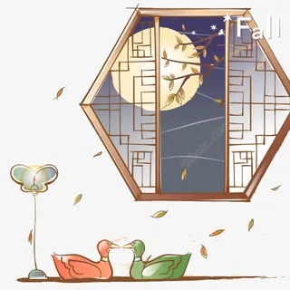 卡通窗前河里的鸳鸯免抠