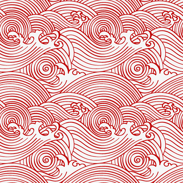 红色古风祥云波浪底图免抠