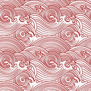 红色古风祥云波浪底图免抠