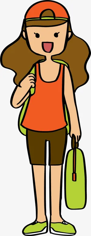 卡通手绘女游客免抠