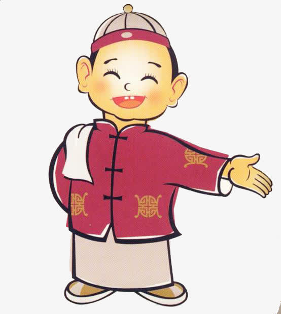 手绘古代客栈戴帽子的店小二免抠