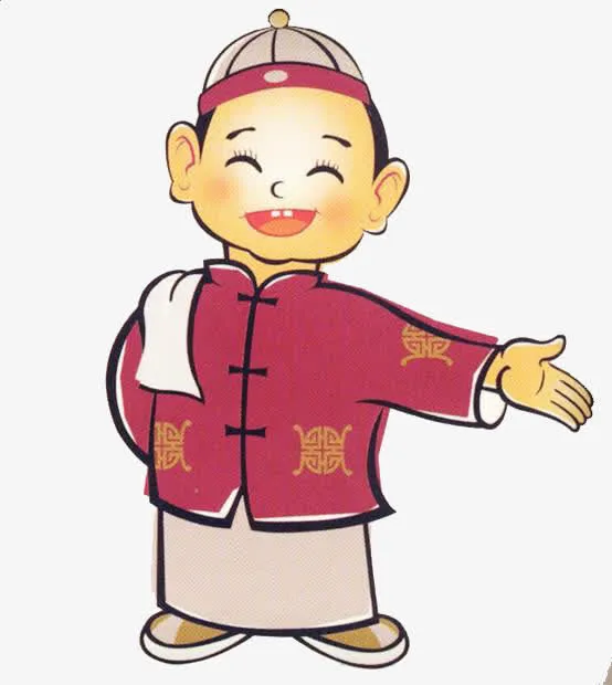 手绘古代客栈戴帽子的店小二免抠