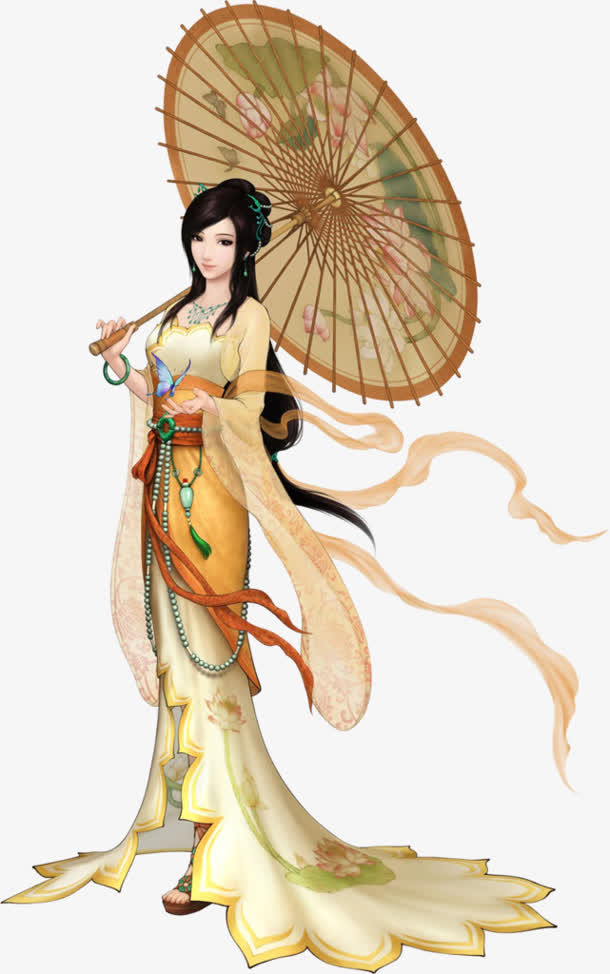 古装美女撑伞立绘游戏人物免抠