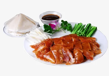 老北京烤鸭花朵绿菜片皮烤鸭特产免抠 老北京烤鸭花朵绿菜片皮烤鸭特产免抠